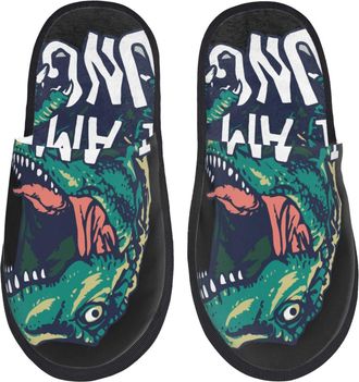 Generic Slippers Hungry Tyrannosaurus Portable Camping Slippers Breathable House Shoes For Bedroom Room Holiday L