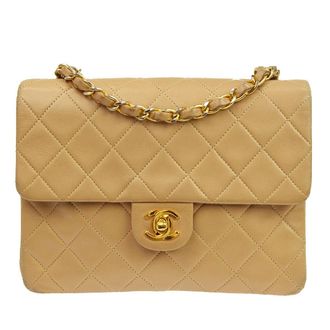 Chanel Vintage Square Classic Single Flap Quilted Lambskin Beige Leather Handbag (Pre-Owned)