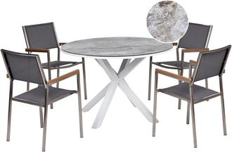 Beliani 4 Seater Garden Dining Set Outdoor Furniture Aluminium Stainless Steel Ceramic Glass Table Top with Marble Effect White and Grey Maletto/Grosseto