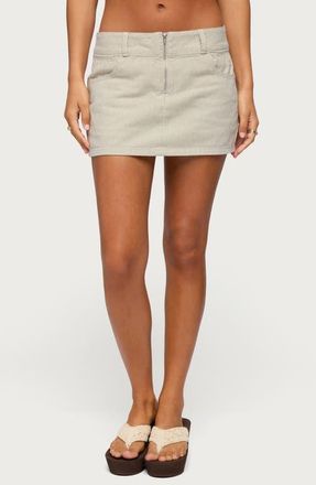 Edikted Poppey Stripe Denim Miniskirt in Beige-And-White at Nordstrom, Size X-Small