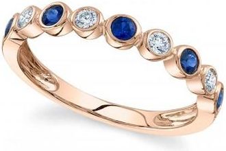 Allurez Blue Sapphire & Diamond Bezel Ring Band 14K Rose Gold (.48ct)