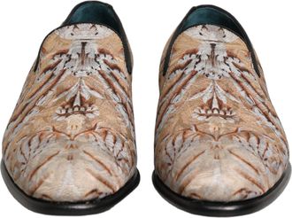 Dolce & Gabbana Beige Brocade Men Slip On Dress Loafers Shoes Leather