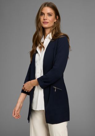 Laura Scott Longblazer LAURA SCOTT, Damen, Gr. 34, blau (marine), Jersey, Obermaterial: 95% Polyester, 5% Elasthan, figurbetont, tiefer V-Ausschnitt, Blazer Longb