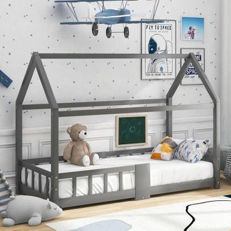 Merax Letto per bambini con barriere Legno massello di pino 90 x 200 cm Grigio