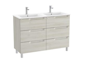 Roca Mueble Doble 1200mm Aleyda Con Patas 3 Cajones + Lavabo Blanco Madera