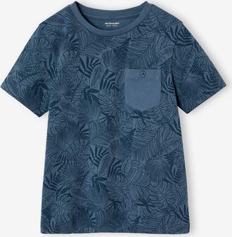 Vertbaudet Jungen T-Shirt, Print und Brusttasche jeansblau