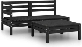 vidaXL Conjunto de muebles de jardín 3 piezas madera maciza pino negro Vidaxl