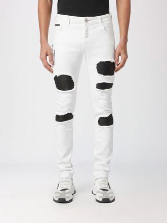 Philipp Plein Jeans skinny fit in denim di cotone con effetto usurato