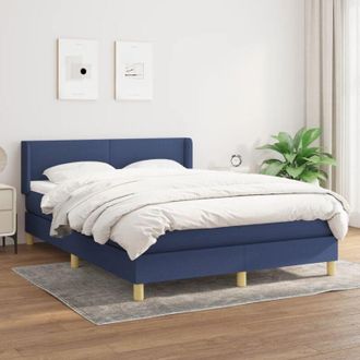 vidaXL Cama Box Spring Con Colch&oacute;n Tela Azul 140x190 Cm Vidaxl