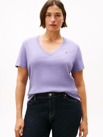Tommy Hilfiger V-Shirt TOMMY HILFIGER CURVE CRV SLIM CODY V-NK SS, Damen, Gr. 46, lavender ash, Single Jersey, Obermaterial: 100% Baumwolle, unifarben, slim fit norm