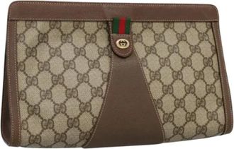 Gucci Pre-owned GG Canvas Clutch - Dames - Vintage Clutch - Beige - ONE Size - Leer - Vintage
