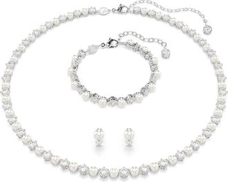 Swarovski Matrix Faux Pearl & Crystal Bracelet, Necklace & Earrings Set in Silver/White at Nordstrom
