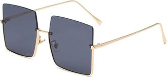 Generic Square Large Frame Metal Sunglasses Mens Driving Womens Vacation Photo Shoot Sun Glasses(Gold)