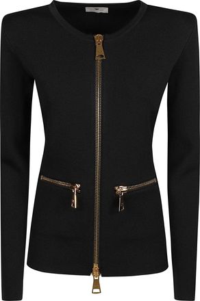 Elisabetta Franchi Fitted Long Sleeve Sweater with Metallic Zip Details