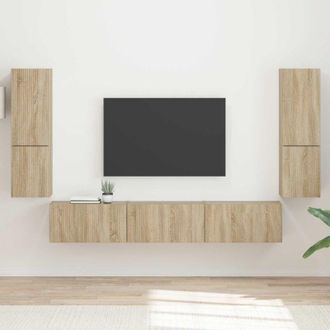 vidaXL Conjunto De Mueble De Tv Montaje En La Pared 4 Pcs Roble Sonoma Vidaxl