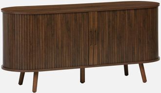 Sweeek Sweeek - Mueble tv escandinavo con 2 puertas correderas acanaladas efecto madera, 120cm, Legacy, Madera de nogal, 120x40x57 cm