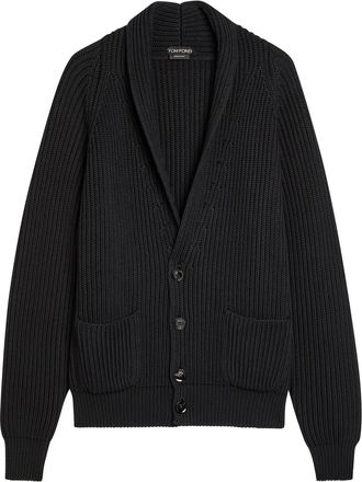 Tom Ford Shawl Lapel Ribbed Wool and Silk-blend Cardigan - Black - 52 (IT52 / XL)