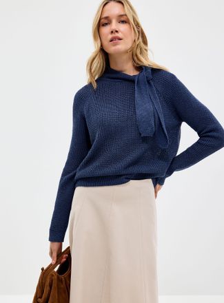 Contemporaine Womens Pure cotton lavalli&egrave;re-neck sweater Exclusive collection from Italy