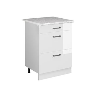 Vicco Mueble Bajo De Cocina R-line, Blanco Alto Brillo, 60 Cm Con Cajones Y Encimera