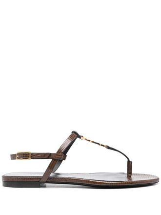 Saint Laurent Cassandre-plaque leather sandals - Brown