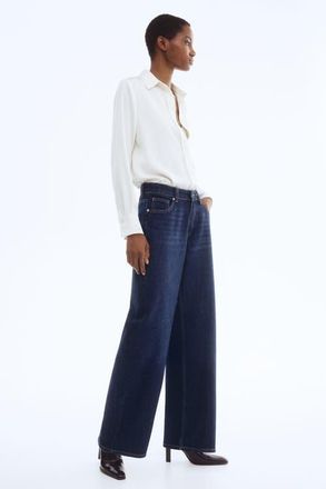 H&M Wide Regular Jeans in Dark Denim Blue at Nordstrom, Size 16