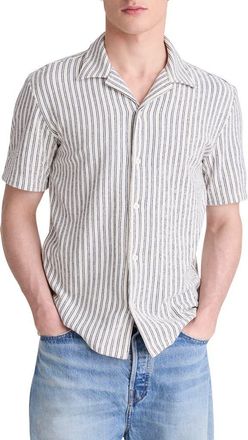 Madewell The Camp Shirt in Seaport Terry in Stripe Petrol Navy at Nordstrom, Size Xx-Large