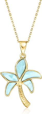 Ross-Simons Larimar Palm Tree Pendant Necklace in 18kt Gold Over Sterling