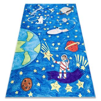 RugsX Rugsx - Alfombra Lavable Bambino 2265 Cohete Espacial Para Ni&ntilde;os Antideslizante - Azul Blue 140x190 Cm