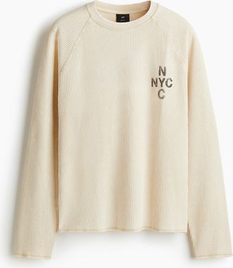 H&M Langarmshirt mit Waffelstruktur in Regular Fit - Beige