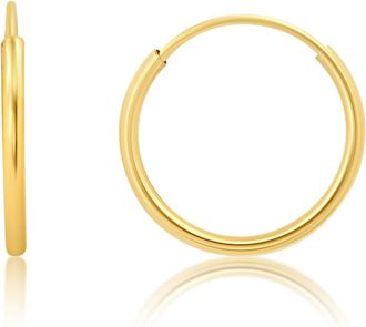 MAX + STONE Solid 14k Gold Hoop Earrings 1mm Tube Flex Continuous in 10mm-14mm (0.4-1 Inch) Diameter Gold Hoop Earrings