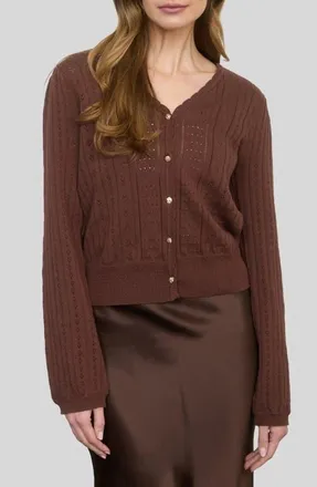 ZOE AND CLAIRE Pointelle Cotton Cardigan in Brown at Nordstrom, Size X-Small