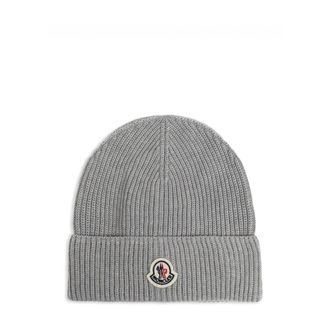 Moncler Accessoires, unisex, Grijs, L, Wol, Logo Fold Beanie Muts