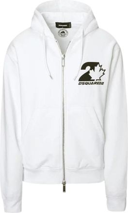 Dsquared2 Mens Cool Fit Maple Leaf Logo White Hoodie Cotton - Size X-Large