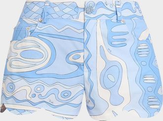 Pucci Tela Printed Cotton Scalloped Shorts