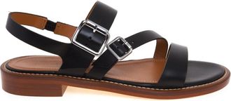 Guglielmo Rotta Quaint Platte Sandaal - Dames - Sandalen - Zwart - 38 EU - Leer - Schoenen