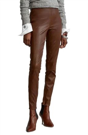 Polo Ralph Lauren Leather Skinny Pants In Brown