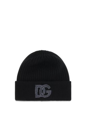 Dolce & Gabbana GX66KZJDVN6 Ribbed Knit Merino Wool Beanie - Black