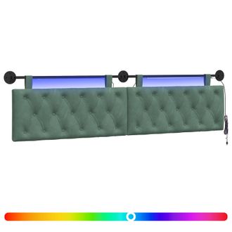vidaXL Cabecero Colgante Con Luz Led Verde Mar Terciopelo Vidaxl