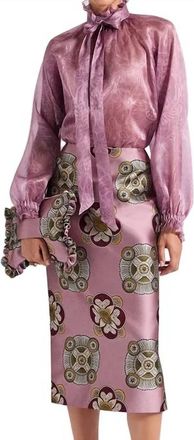 La DoubleJ Floral-Print Pencil Skirt In Dusty Pink