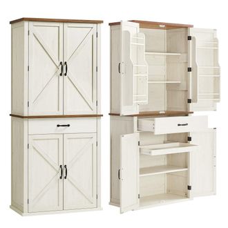Vasagle Aparador alto de 178,6 cm con puertas y estantes ajustables de blanco