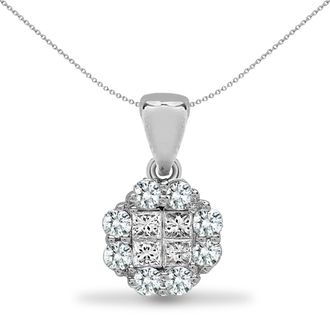Jewelco London 18ct White Gold 1ct Diamond Clover Window Cluster Pendant - 18P297-100
