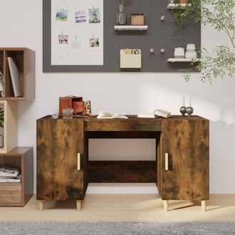 Berkfield Home Desk Smoked Oak 140x50x75 cm Engineered Wood in Brown | Size: 140 x 50 x 75 cm