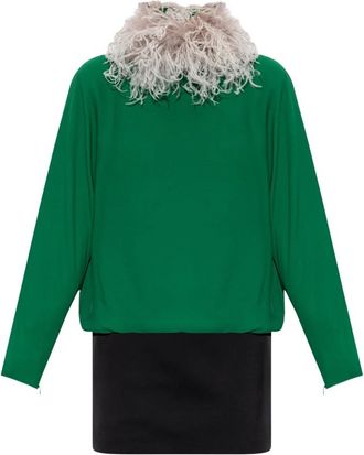 Valentino Garavani Ostrich Feather Dress - Dames - Korte kleedjes - Groen - 2XS - Kleedjes