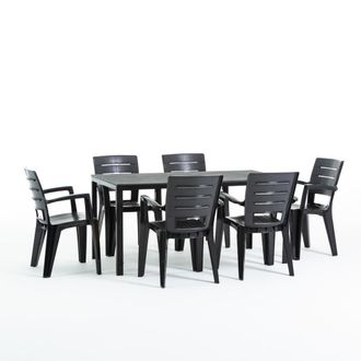 Siediti Fuori e Dentro Conjunto de jard&iacute;n mesa rectangular + 6 sillas de resina antracita