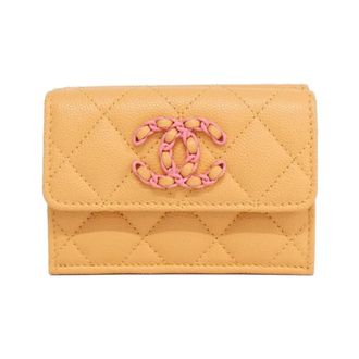 Chanel Orange Grained Calfskin Wallet (Bi-Fold) (Pre-Owned)