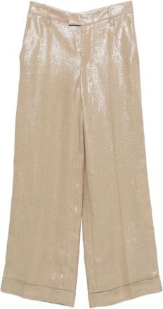 Brunello Cucinelli Linnen Broek - Dames - Wijde Broeken - Beige - M - Linnen - Broeken