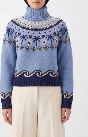 Alanui Turtleneck Jumper in Pure Virgin Wool with Abstract Jacquard Pattern