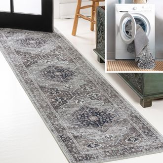 Jonathan Y Designs Alacati Ogee Medallion Machine-Washable Dark Green/Dark Beige Area Rug