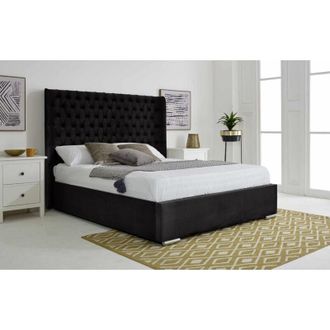 Casa Woodlake Black Plush Velvet Matching Buttons Single Bed Frame
