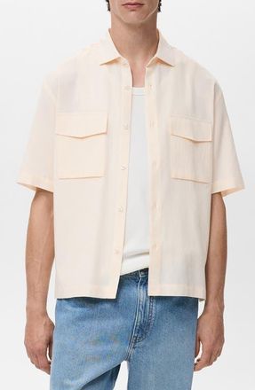 Mango Regular Fit Tencel Lyocell Blend Button-Up Shirt in Ecru at Nordstrom, Size X-Large